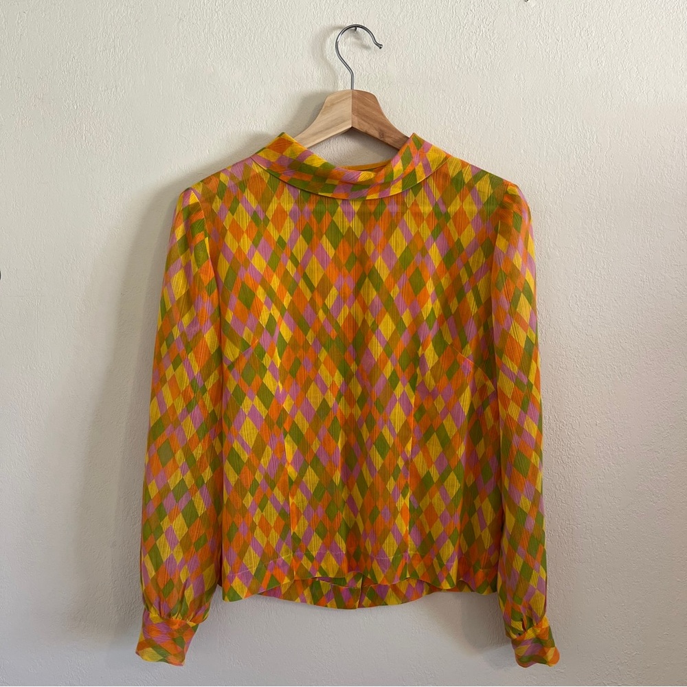 Vintage Diamond Pattern Sheer Button Up - Picture 8 of 16